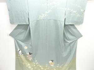 関口遼一作　十日町紬友禅童子模様一ツ紋訪問着